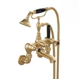Vado Bath Shower Mixer Brushed Brass/Black Booth & Co. Axbridge Crosshead Wall Mounted Bath Shower Mixer with Traditional Shower Handset