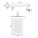 Vado Fixed Shower Head Vado Aquablade 200 x 300mm Rectangular Easy Clean Slimline Shower Head with Arm in Chrome