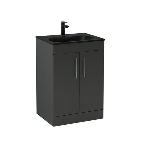 Imex Floor Standing Vanity Unit Matt Black / Black Imex Croma Floor Standing Double Door 600mm Vanity Unit with 1 Tap Hole Basin