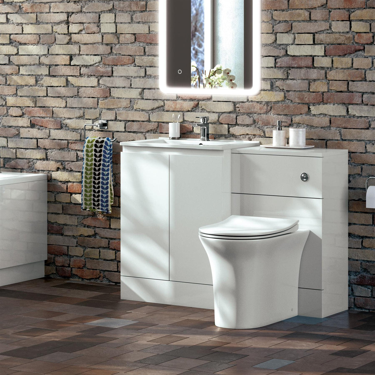 Aquarius Bathrooms Floor Standing Vanity Unit Aquarius Halite Waterproof Floor Standing Vanity Unit in Gloss White with 1 Tap Hole Basin