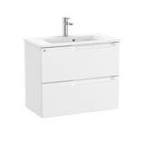 Roca Wall Mounted Vanity Unit Matt White Roca Aleyda Compact 700mm Wall Mounted Two Drawer Vanity Unit with Basin