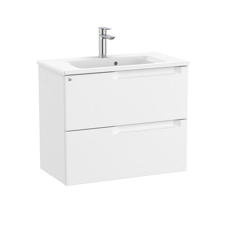 Roca Wall Mounted Vanity Unit Matt White Roca Aleyda Compact 700mm Wall Mounted Two Drawer Vanity Unit with Basin