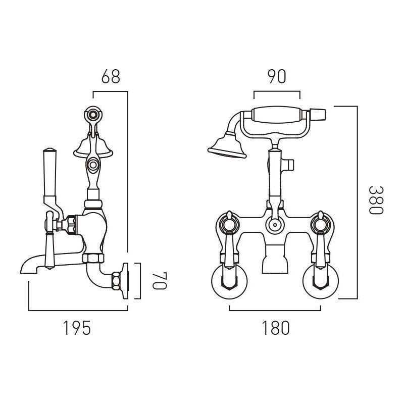 Vado Bath Shower Mixer Booth & Co. Axbridge Lever Wall Mounted Bath Shower Mixer with Traditional Shower Handset