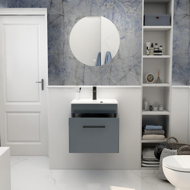 Imex Wall Mounted Vanity Unit Steel Blue / White Imex Croma Wall Mounted Single Drawer 500mm Vanity Unit with 1 Tap Hole Basin