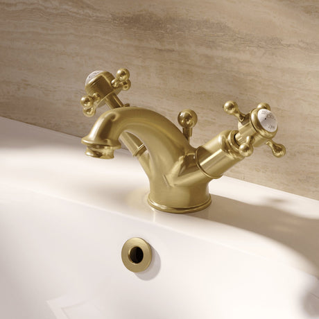 Crosswater Mono Basin Tap Brushed Brass Crosswater Belgravia Crosshead Mono Basin Mixer Tap with Pop-Up Waste