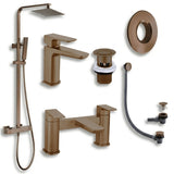 Aquarius Bathrooms Exposed Shower Set Brushed Bronze Aquarius Hydro Complete Shower Brassware Pack with Basin Mixer, Bath Mixer & Round Exposed Shower