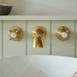 Vado Wall Mounted Basin Tap Brushed Brass/Crackled White Booth & Co. Axbridge Wall Mounted Basin Mixer Tap with Crosshead Handles