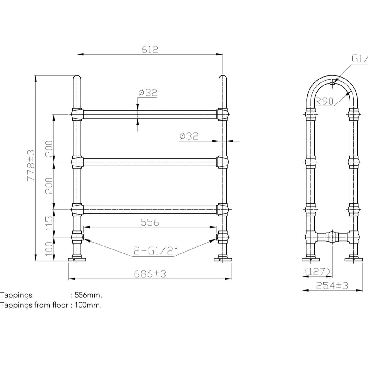 Eastbrook Towel Horse Eastbrook Painswick Traditional Central Heating Radiator in Chrome - 778 x 686