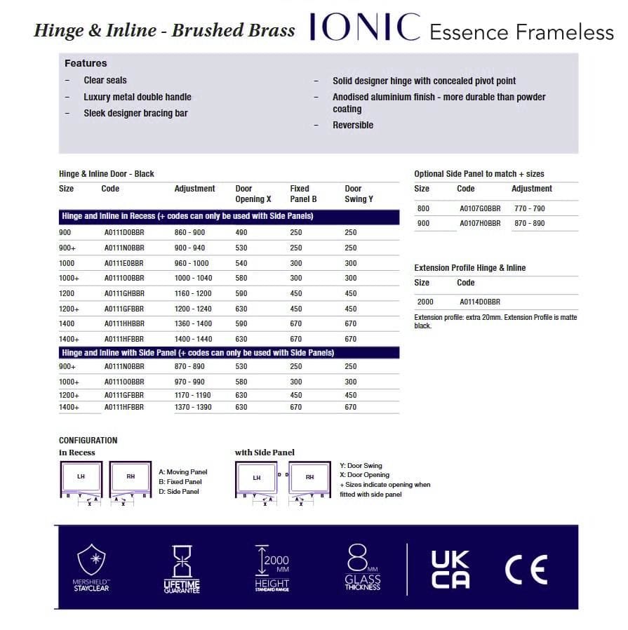 Merlyn Ionic Essence Frameless Hinged Shower Door and Inline Panel