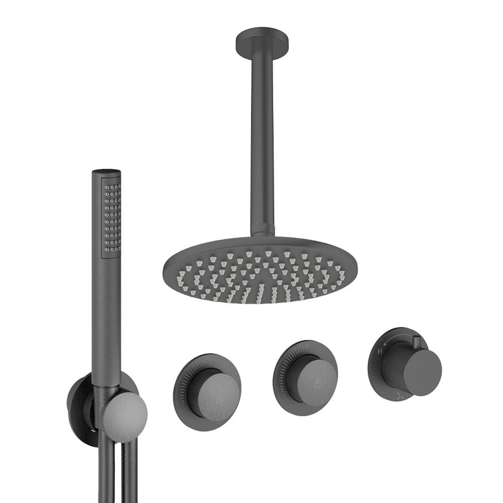 UK Bathroom Store Concealed Shower Set Slate / Ceiling Arm / 200mm Crosswater Module Shower Set 8 - 2 Outlet with Pencil Handset and Overhead Shower