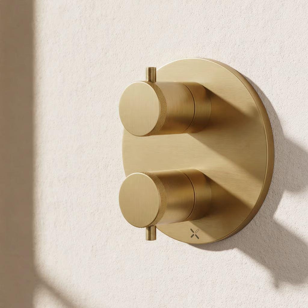 Crosswater Concealed Shower Valve Crosswater MPRO Industrial Crossbox 1 Outlet Trimset in Unlacquered Brushed Brass