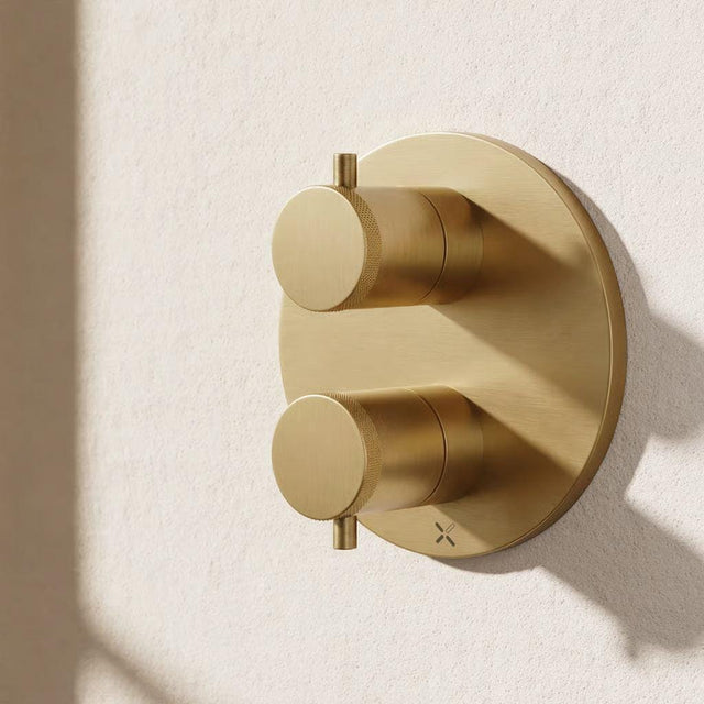 Crosswater Concealed Shower Valve Crosswater MPRO Industrial Crossbox 1 Outlet Trimset in Unlacquered Brushed Brass