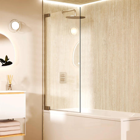 Crosswater Bath Screen Brushed Nickel Crosswater Asura 8mm Hinged Bath Screen