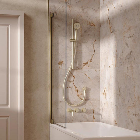 UK Bathroom Store Concealed Shower Set Brushed Brass Crosswater Module Shower Set 4 with Riser Rail Kit and Bath Spout