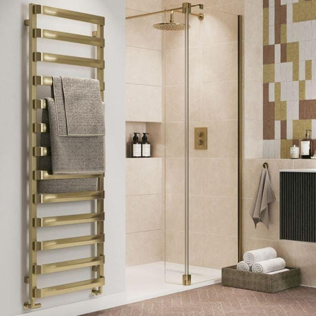 Crosswater Designer Towel Radiator 1150 x 500 / Dual Fuel Crosswater Air Designer Towel Radiator in Brushed Brass