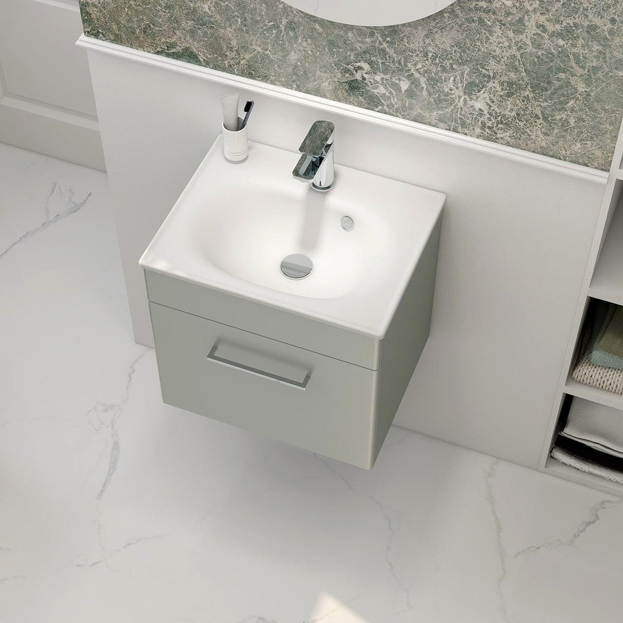 Imex Wall Mounted Vanity Unit Pistachio / White Imex Croma Wall Mounted Single Drawer 500mm Vanity Unit with 1 Tap Hole Basin