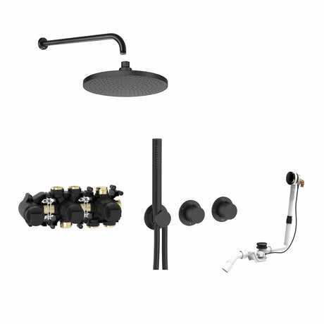 Roca Concealed Shower Set Matt Black Roca T-Multi Thermostatic Concealed Shower Valve with Rainshower Head, Pencil Handset and Overflow Bath Filler