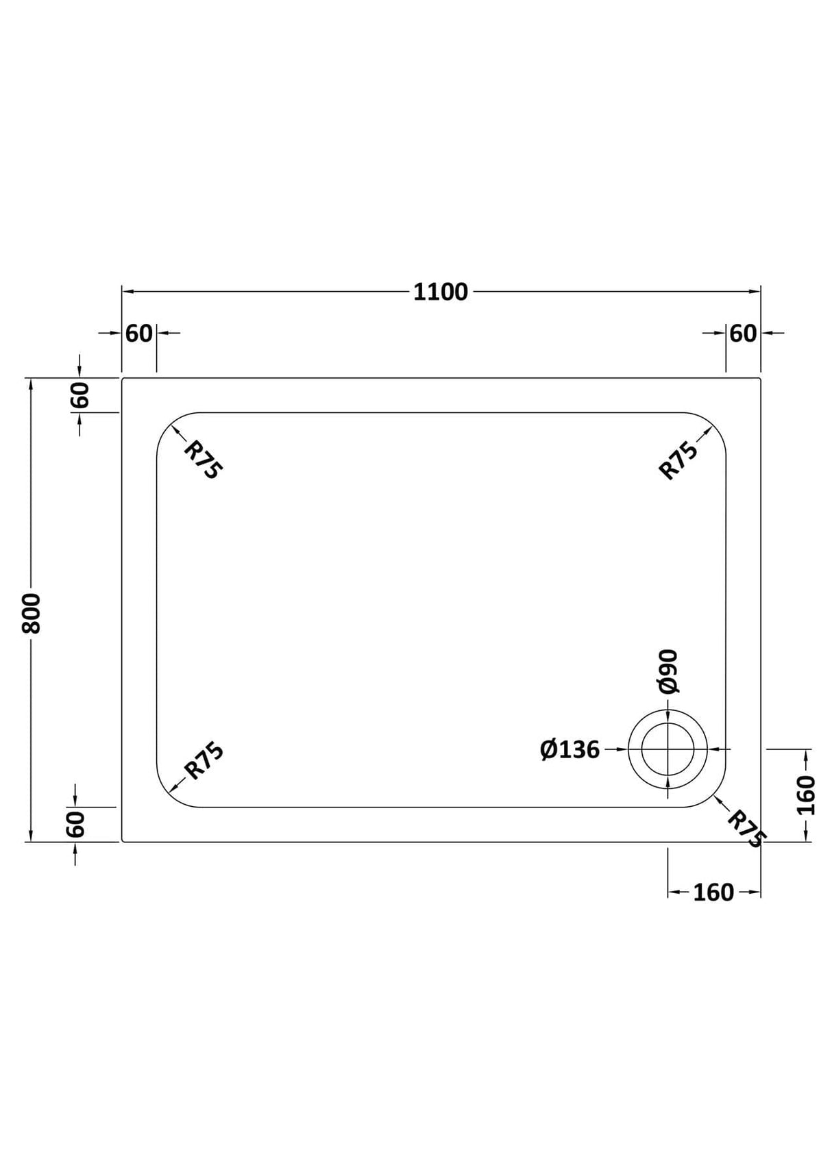 Aquarius Bathrooms Rectangle Shower Tray 1100x800mm Aquarius Urbano Rectangular 45mm Stone Resin Shower Tray in White