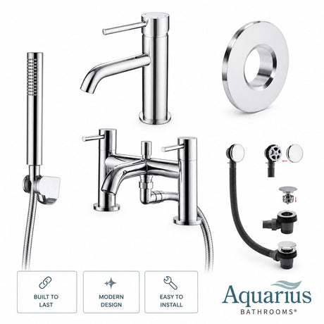 Aquarius Bathrooms Bath Shower Mixer Chrome Aquarius RF-Series Complete Bath and Basin Brassware Pack with Basin Tap, Bath and Shower Mixer and Wastes