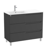 Roca Floor Standing Vanity Unit Matt Black / Left Hand Roca Aleyda 1000mm Floor Standing Three Drawer Vanity Unit with Basin