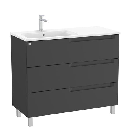 Roca Floor Standing Vanity Unit Matt Black / Left Hand Roca Aleyda 1000mm Floor Standing Three Drawer Vanity Unit with Basin