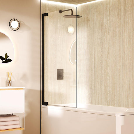 Crosswater Bath Screen Matt Black Crosswater Asura 8mm Hinged Bath Screen
