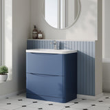 Aquarius Bathrooms Floor Standing Vanity Unit Blue Aquarius Seren 800mm Floor Standing Two Drawer Vanity Unit with Basin
