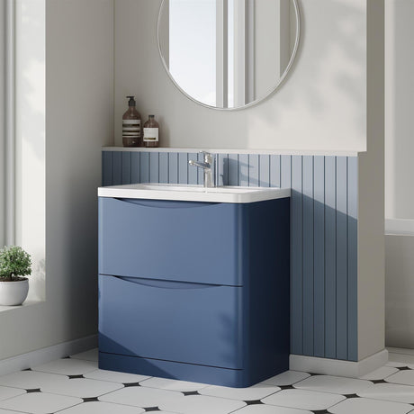 Aquarius Bathrooms Floor Standing Vanity Unit Blue Aquarius Seren 800mm Floor Standing Two Drawer Vanity Unit with Basin
