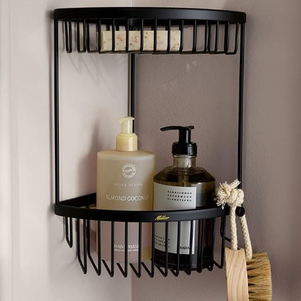 Miller Basket Matt Black Miller Signature Two Tier Corner Wire Shower Basket
