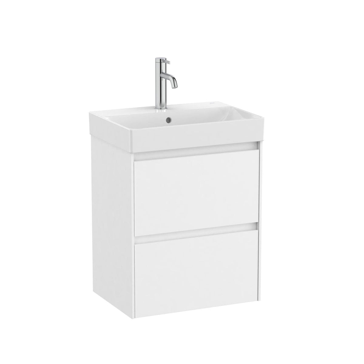 Roca Wall Mounted Vanity Unit Matt White Roca Ona 500mm Compact Wall Mounted Two Drawer Vanity Unit with Basin