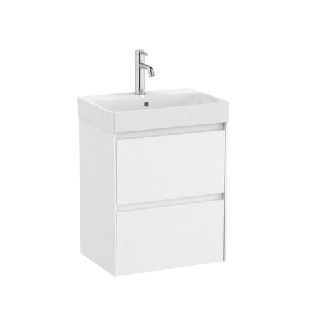 Roca Wall Mounted Vanity Unit Matt White Roca Ona 500mm Compact Wall Mounted Two Drawer Vanity Unit with Basin