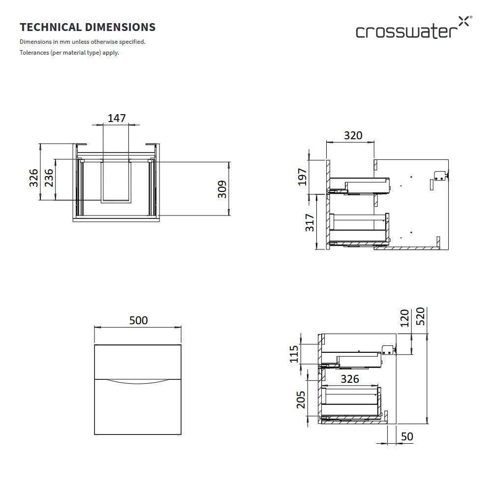Crosswater Wall Mounted Vanity Unit Crosswater Glide II Wall Mounted Two Drawer Vanity Unit with Basin