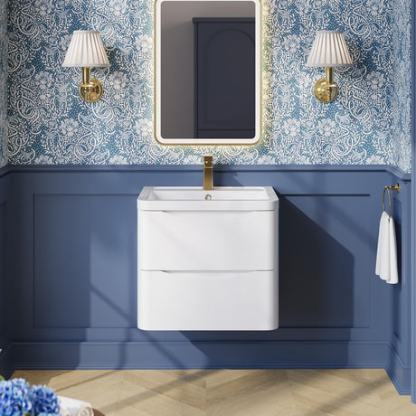 Aquarius Bathrooms Wall Mounted Vanity Unit White Aquarius Seren 600mm Wall Mounted Two Drawer Vanity Unit with Basin