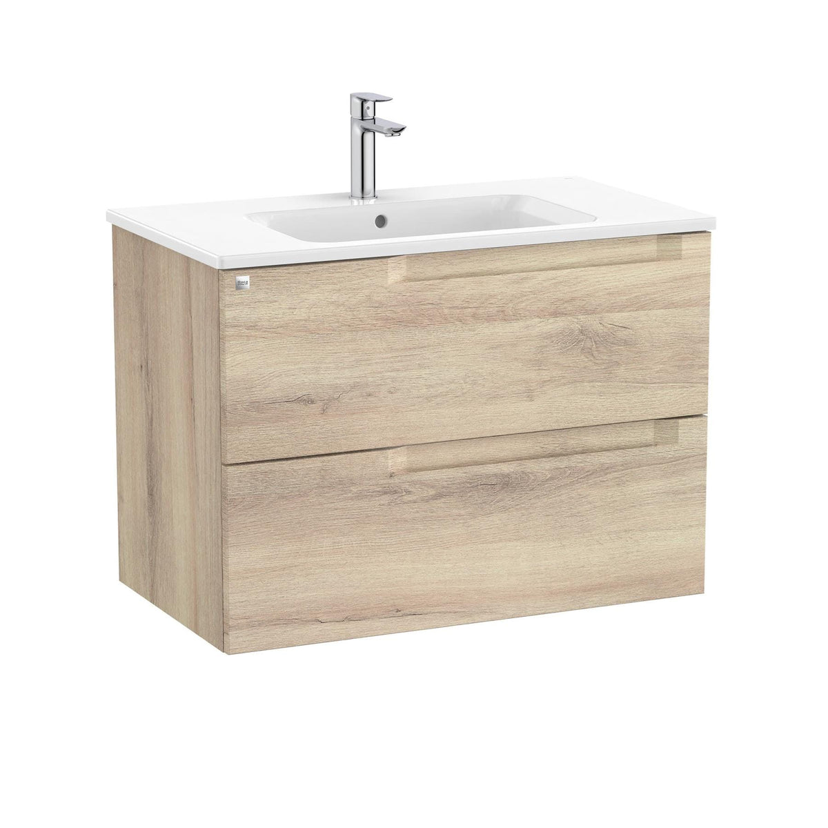 Roca Wall Mounted Vanity Unit Beige Wood / Central Roca Aleyda 800mm Wall Mounted Two Drawer Vanity Unit with Basin