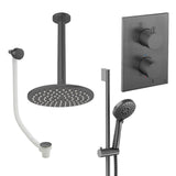 UK Bathroom Store Concealed Shower Set Slate / Ceiling Arm / 200mm Crosswater Crossbox Shower Set 10 - 3 Outlet with Fixed Overhead Shower, Slide Rail Kit and Overflow Bath Filler Waste