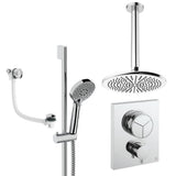 UK Bathroom Store Concealed Shower Set Chrome / Ceiling Arm / 300mm Crosswater Crossbox Push Shower Set 8 - 3 Outlet with Fixed Overhead Shower, Slide Rail Kit and Overflow Bath Filler Waste