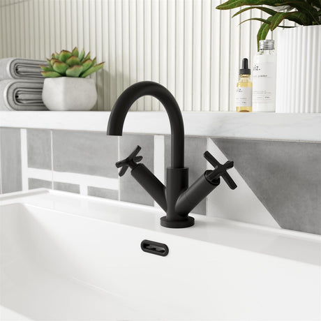 Aquarius Bathrooms Mono Basin Tap Matt Black Aquarius Clarion Crosshandle Mono Basin Mixer Tap with Push Button Waste