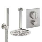 UK Bathroom Store Concealed Shower Set Brushed Nickel / Ceiling Arm / 300mm Crosswater Crossbox Push Shower Set 1 - 2 Outlet with Fixed Overhead Shower and Pencil Handset