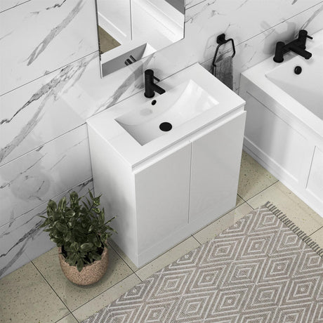 Aquarius Bathrooms Floor Standing Vanity Unit 500mm Aquarius Halite Waterproof Floor Standing Vanity Unit in Gloss White with 1 Tap Hole Basin