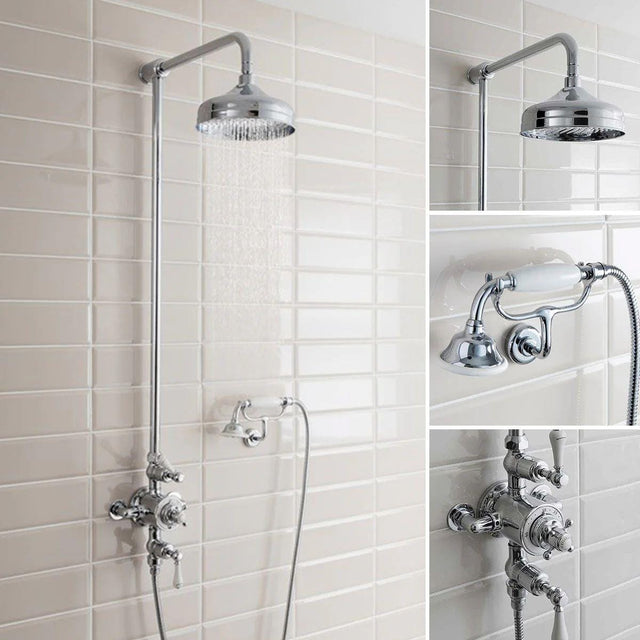 Crosswater Exposed Shower Set Crosswater Belgravia Thermostatic Shower Kit with Fixed Shower Head and Handset with Cradle in Chrome