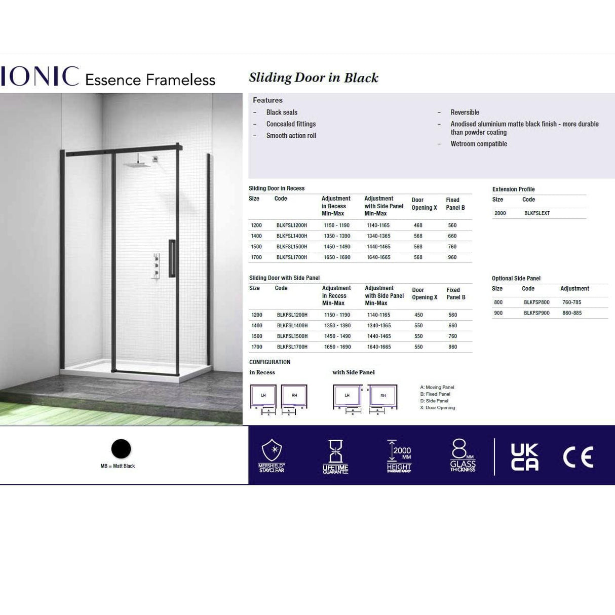 Merlyn Side Panel Merlyn Ionic Frameless Side Panel for Sliding Shower Door