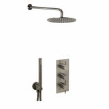 JTP Concealed Shower Set Brushed Black JTP VOS Thermostatic Concealed Dual Outlet, 3 Handle Shower Kit with Showerhead and Headset