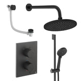 UK Bathroom Store Concealed Shower Set Matt Black / Wall Arm / 300mm Crosswater Crossbox Shower Set 10 - 3 Outlet with Fixed Overhead Shower, Slide Rail Kit and Overflow Bath Filler Waste