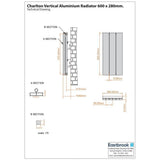 Eastbrook Panel Radiator Eastbrook Charlton Vertical Aluminium Designer Radiator in Matt Anthracite