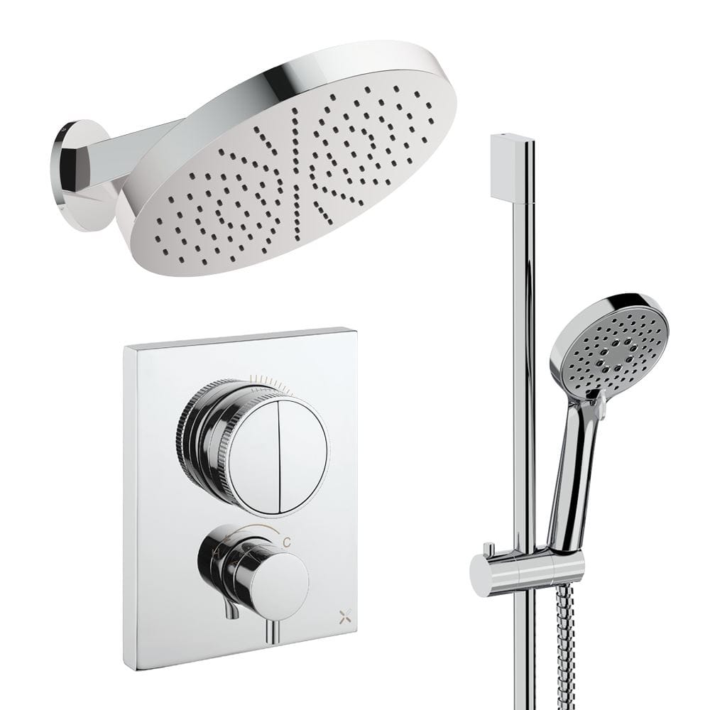 UK Bathroom Store Concealed Shower Set Chrome Crosswater Crossbox Push Shower Set 5 - 2 Outlet with Revive Steel Overhead Shower and Slide Rail Kit