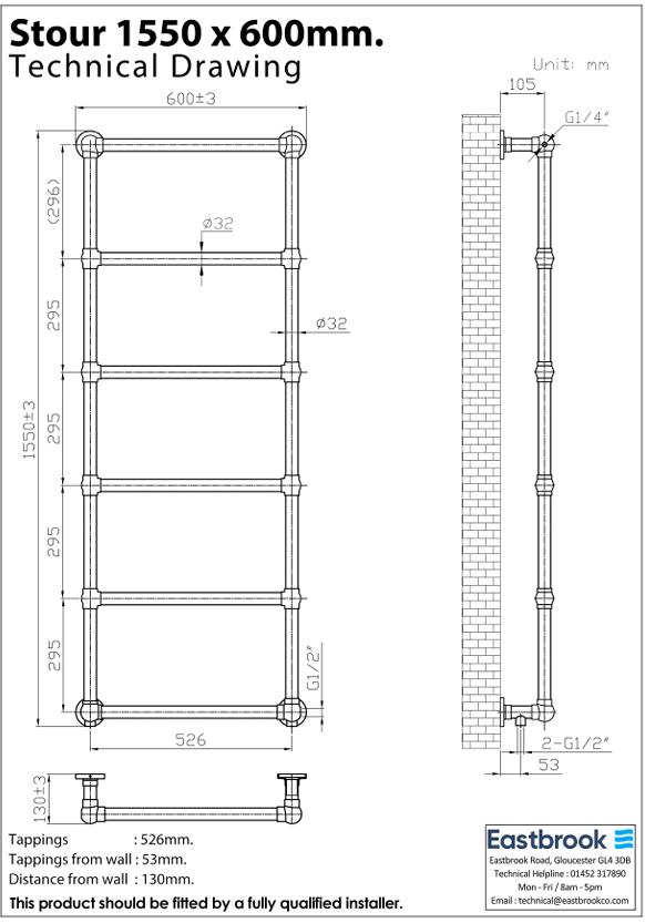 Eastbrook Traditional Towel Rail Eastbrook Stour Vertical Traditional Heated Towel Rail in Anthracite