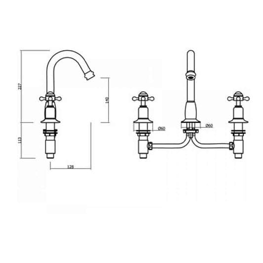 Crosswater 3 Tap Hole Basin Set Crosswater Belgravia Crosshead 3 Hole Basin Mixer Tap with Pop-Up Waste in Chrome