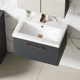 Aquarius Bathrooms Wall Mounted Vanity Unit Aquarius Brisbane 600mm Wall Hung 1 Drawer Vanity Unit with 1 Tap Hole Mid Edge Basin