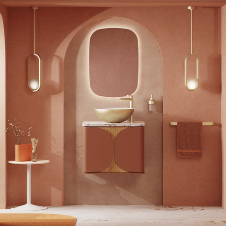 Crosswater Wall Mounted Vanity Unit Soft Clay / Crosswater Tambour Worktop - Gold Vein Estatuario Crosswater Tambour Wall Mounted 600mm One Drawer Vanity Unit with Basin or Worktop