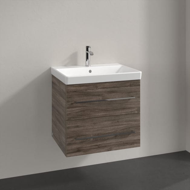 Villeroy & Boch Wall Mounted Vanity Unit Stone Oak with Chrome Handles Villeroy & Boch Avento Wall Hung Vanity Unit 580mm Two Drawers with Basin